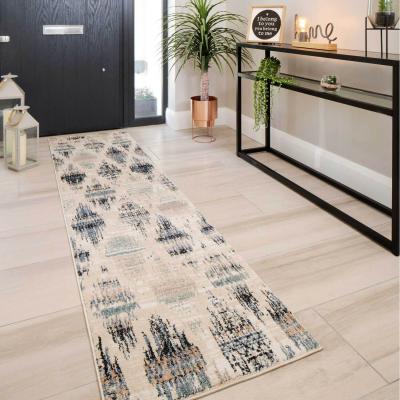 The Range Beige Navy Blue Distressed Diamond Trellis Living Area Rug - Multicolour / 240 x 60cm