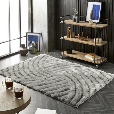 The Range Silver Carved Swirl Polyester Shaggy Rug - Silver / 120cm