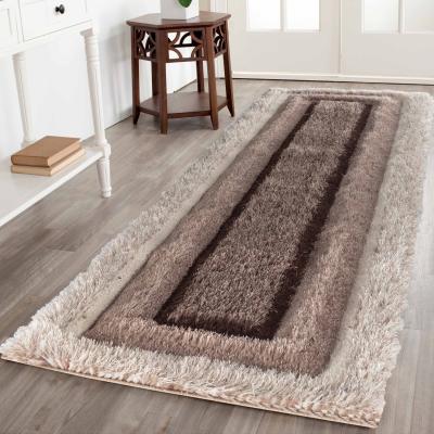 The Range Modern Soft Bordered Shimmer Shaggy Area Rugs - Bronze / 60x220 cm Runner