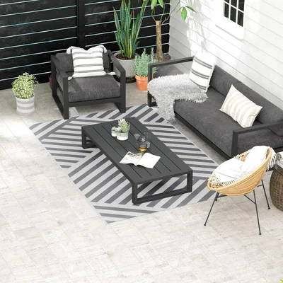 The Range Reversible Outdoor RV Rug Stripe - Grey