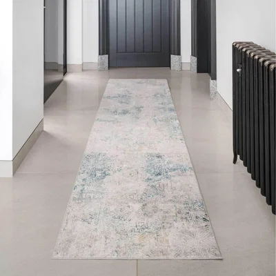 The Range Grey Blue Distressed Abstract Geo Motif Living Area Rug - Blue / 240 x 70cm