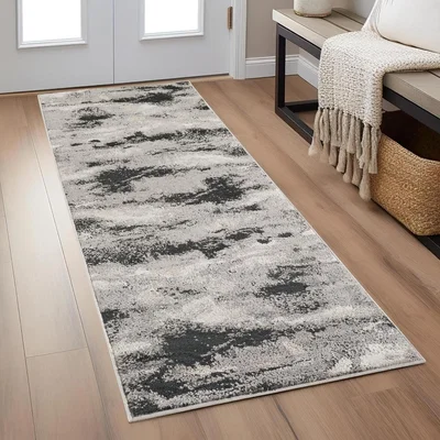 The Range Elysium Modern Abstract Action Living Room Area Rug Metallic Sheen- Mist Grey - Grey / 220cm