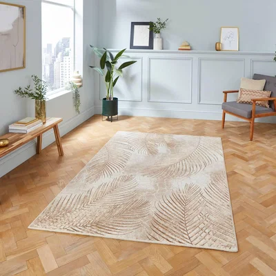 The Range Beige and Bronze Ribbed Floral Rug - Beige Bronze / 170cm