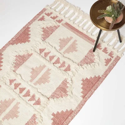 The Range Satara Pink Kilim Wool Rug - Pink / 230cm