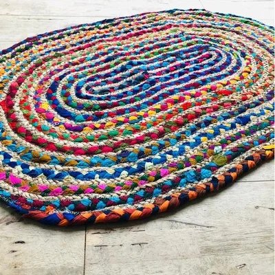 The Range Multi Cotton Chindi And Jute Oval Rug 120 x 180cm - multi