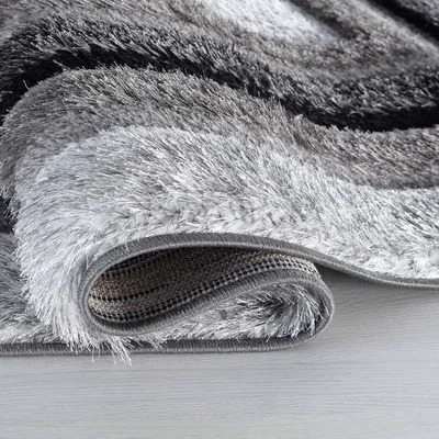 The Range Modern Soft Bordered Shimmer Shaggy Area Rugs - Grey / 160x230 cm Rectangle