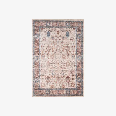The Range Blue Beige Traditional Floral Bordered Non Slip Washable Area Rug - Cream / 170cm