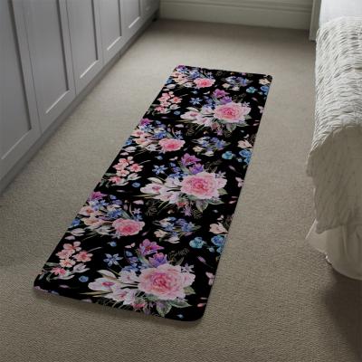 The Range Bright Pink Flowers On Black Runner Rug - Pink