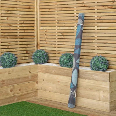 The Range 1.5m x 2.1m Flora Leaves Large Outdoor Alfresco Patio Rug Mat in Blue - Blue / Grey