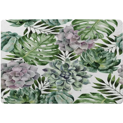 The Range Watercolour Botanical Leaves Rug - Green / 110cm