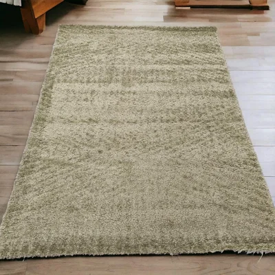 The Range Sage Green Carved Thick Shaggy Living Room Rug - Jasmin - Green / 120cm