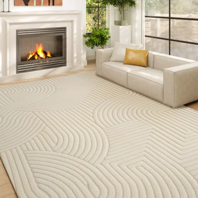 The Range HOMCOM Modern Geometric Rug, Thick Plush, Non-Slip - Cream / 160cm