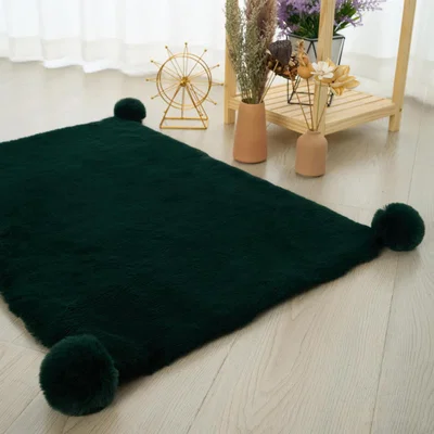 The Range Luxury Rabbit Fur Pom Rug - Emerald
