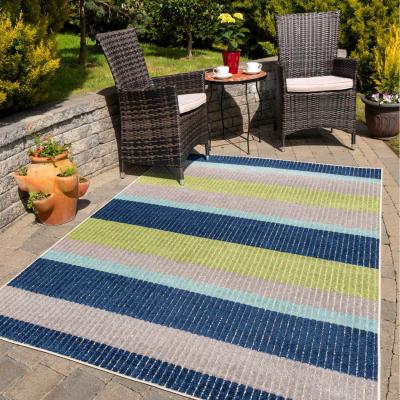 The Range Navy Blue Grey Textured Striped Weatherproof Outdoor Garden Rug - Navy Blue / 240 x 60cm