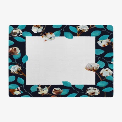 The Range Watercolour Blue Leaf Frame Rug - Blue / 110cm