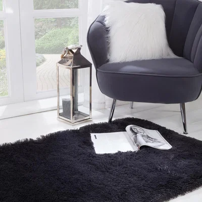 The Range Sienna Fluffy Rug Anti-Slip Plain Shaggy Floor Mat - Charcoal Grey / 120cm