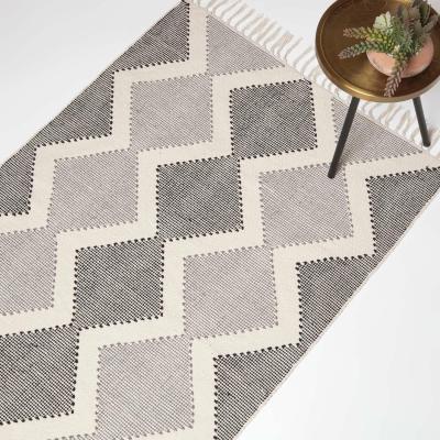 The Range Homescapes Malmo Handwoven Grey Black Cotton Textured Rug - Beige