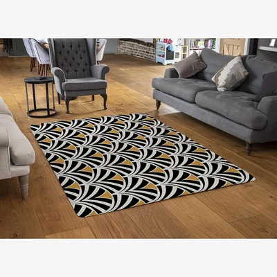 The Range Black  Gold Shells Geometric Rug - Black / 150cm