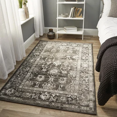 The Range Dark Grey Classic High End Traditional Rug - Dark Grey / 80cm