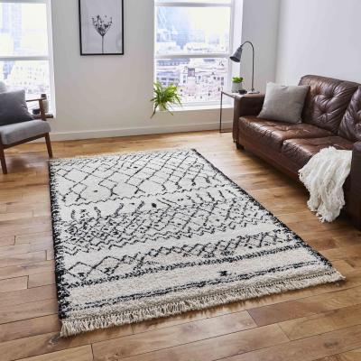 The Range Black and White Moroccan Fringed Shaggy Rug - White / Black / 3kg