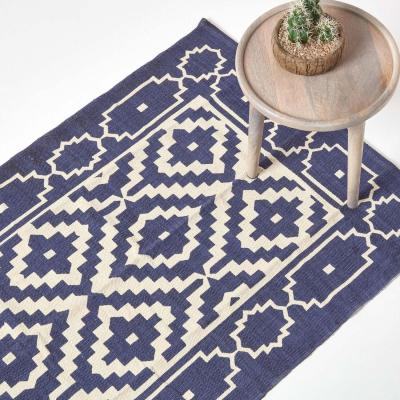 The Range Homescapes Halmstad Scandi Style Cotton Printed Rug - Blue / 150cm