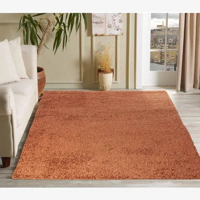 The Range Serdim Rugs Plain Living Room Fluffy Shaggy Area Rugs - Terracotta / 290cm