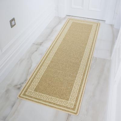 The Range Neutral Beige Geometric Bordered Non Slip Washable Kitchen Utility Mat - Beige / 300 x 66cm
