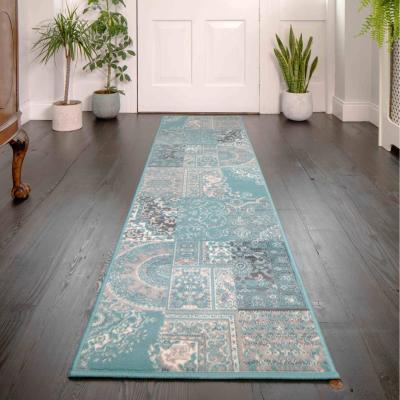 The Range Aqua Blue Grey Traditional Patchwork Living Room Rug - Blue / 240 x 60cm