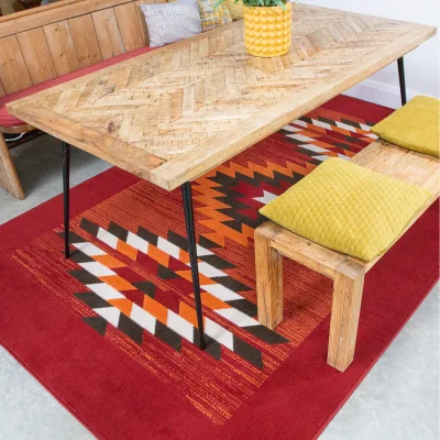 The Range Red Terracotta Tribal Geometric Living Room Rug - Red / 330 x 240cm