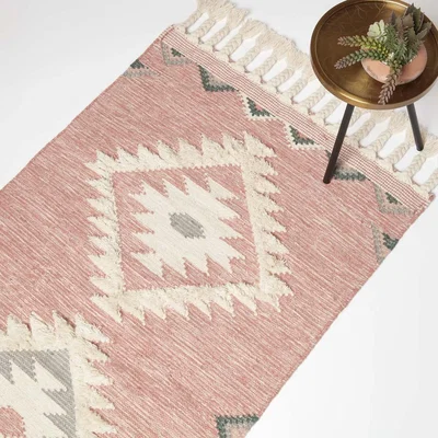 The Range Pali Pink Kilim Wool Rug - Pink / 170cm