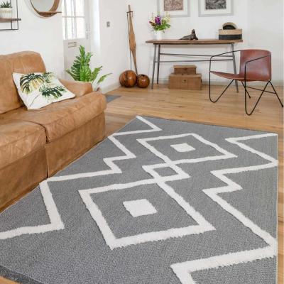 The Range Grey Tufted Cotton Sustainable Fringed Living Room Rug - Tribal - Grey