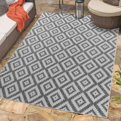 The Range Modern Diamond Design Outdoor-Indoor Waterproof Rugs - Dark Grey / 160x230 cm Rectangle