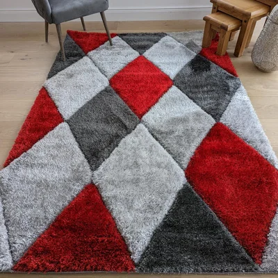 The Range Red Carved Diamonds Shaggy Rug - Verge - Red