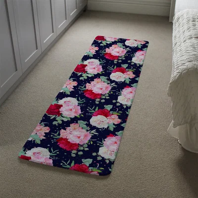 The Range Roses On Navy Runner Rug - Pink