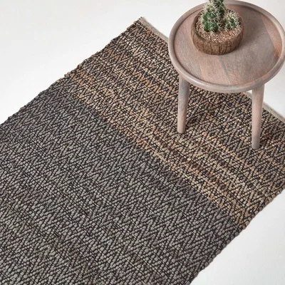 The Range Homescapes Recycled Leather Handwoven Herringbone Rug - Grey / 150cm