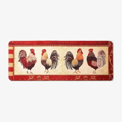 The Range Rooster Anti-Fatigue Kitchen Mat - Red, Cream