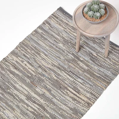 The Range Denver Leather Woven Rug Runner - Grey / 240cm