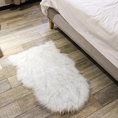 The Range Glitter Irregular Faux Sheepskin Rug - White / 60cm
