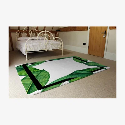The Range Botanical  Black Border Designer Rug - Green / 230cm