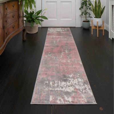 The Range Blush Pink Grey Super Soft Distressed Abstract Area Rug - Blush Pink / 240 x 60cm