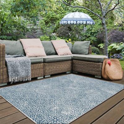 The Range Distressed Blue Moroccan Washable Indoor Outdoor Rug - BW - Blue / 10kg