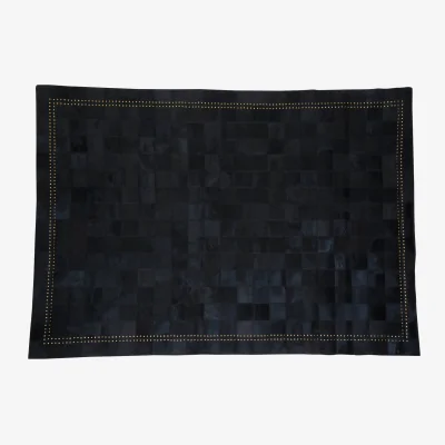 The Range Bosie Safira Large Black Hair on Leather Patchwork Rug With Gold Studs - Black