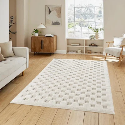 The Range Freya Living Room Area Rug Contemporary 3D Embossed Modern Cubed Design - Cream / 290cm