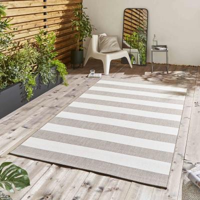 The Range Beige and Cream Striped Weatherproof Indoor and Outdoor Rug - Beige and Cream / 200cm