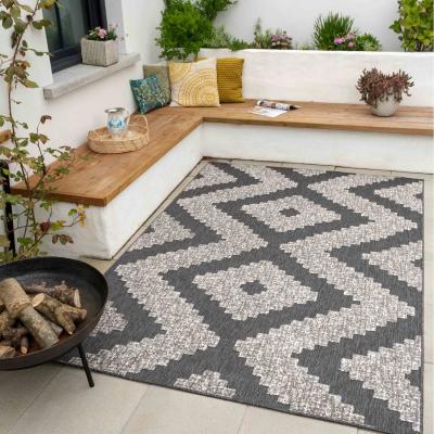 The Range Grey Textured Diamond Geometric Weatherproof Durable Indoor Outdoor Area Rug - Grey / 290 x 200cm