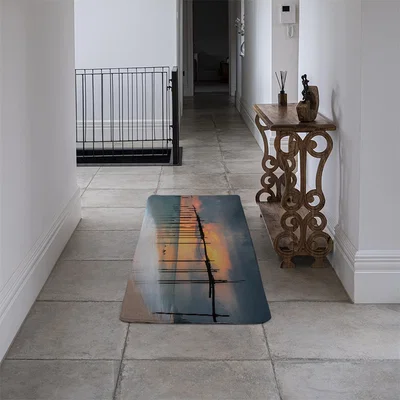 The Range Wood bridge sunset at sea thailand Designer Runner Rug - Orange