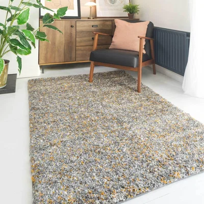 The Range Super Soft Ochre Yellow Grey Mottled Shaggy Area Rug - Ochre Yellow / 230 x 160cm