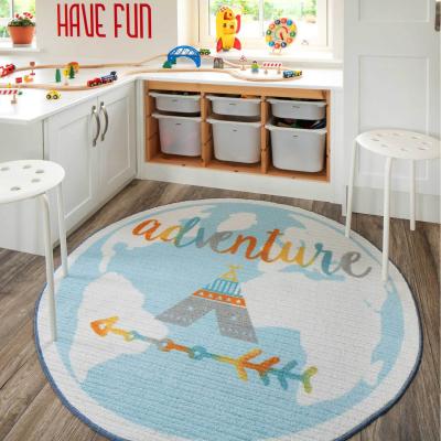 The Range Blue Round Adventure Kids Play Mat Soft Non Slip Washable Bedroom Rug - Baby Blue