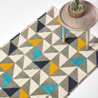 The Range Homescapes Copenhagen Scandi Style Cotton Printed Rug - Blue / 150cm
