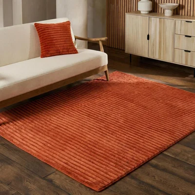 The Range OHS Faux Fur Ribbed Rug - Rust / 160X230
